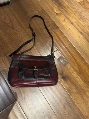 Patricia Nash Burgundy and Black Leather Crossbody Bag